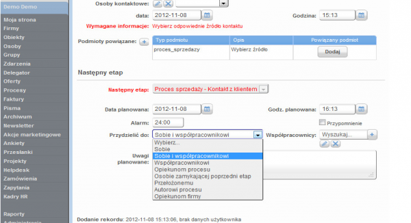 Przykładowy raport wygenerowany w systemie CRM